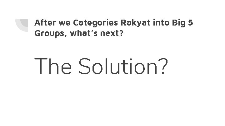 After we Categories Rakyat into Big 5 Groups, what’s next? The Solution? 