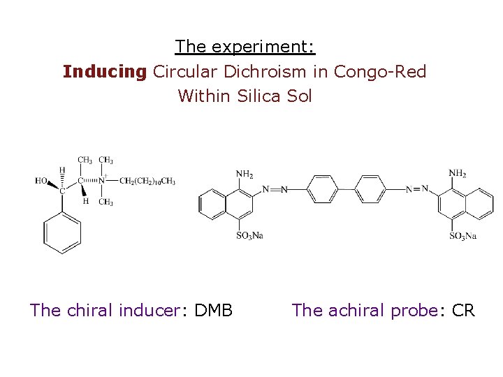 The experiment: Inducing Circular Dichroism in Congo-Red Within Silica Sol The chiral inducer: DMB