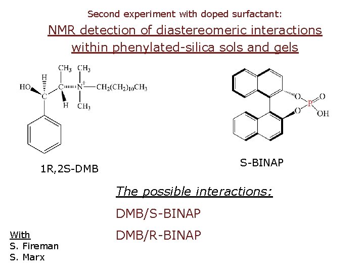 Second experiment with doped surfactant: NMR detection of diastereomeric interactions within phenylated-silica sols and