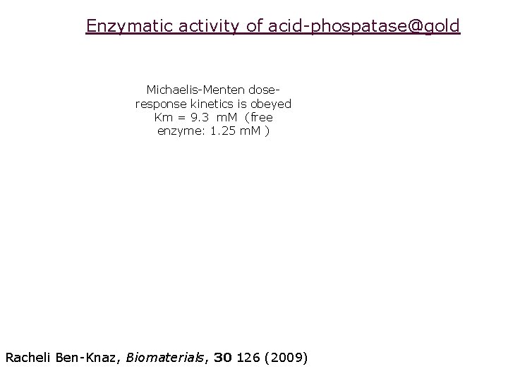 Enzymatic activity of acid-phospatase@gold Michaelis-Menten doseresponse kinetics is obeyed Km = 9. 3 m.