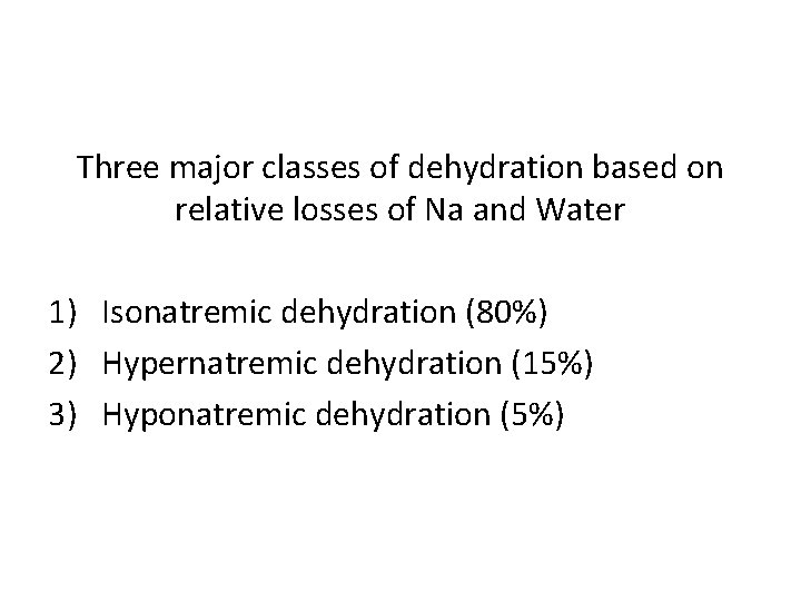 Three major classes of dehydration based on relative losses of Na and Water 1)