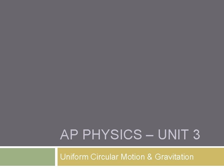 AP PHYSICS – UNIT 3 Uniform Circular Motion & Gravitation 