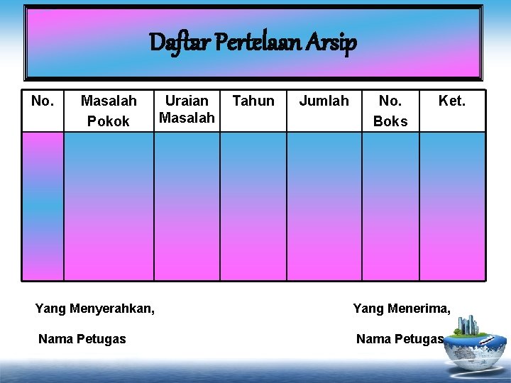 Daftar Pertelaan Arsip No. Masalah Pokok Uraian Masalah Tahun Jumlah No. Boks Ket. Yang