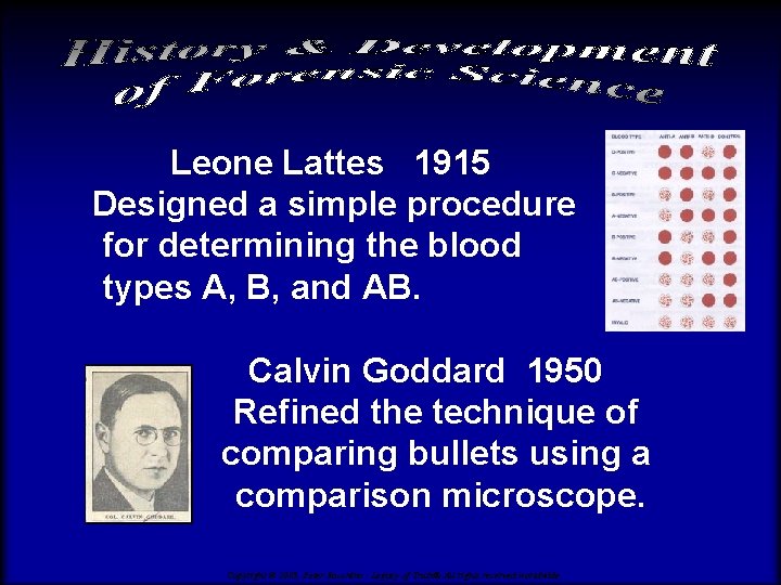 Leone Lattes 1915 Designed a simple procedure for determining the blood types A, B,