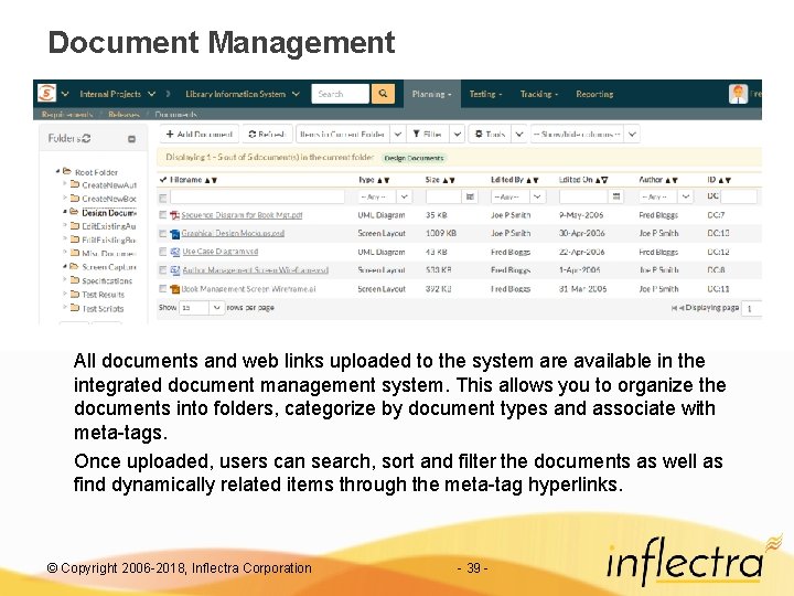 Document Management All documents and web links uploaded to the system are available in