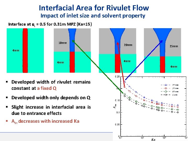 Interfacial Area for Rivulet Flow Impact of inlet size and solvent property Interface at