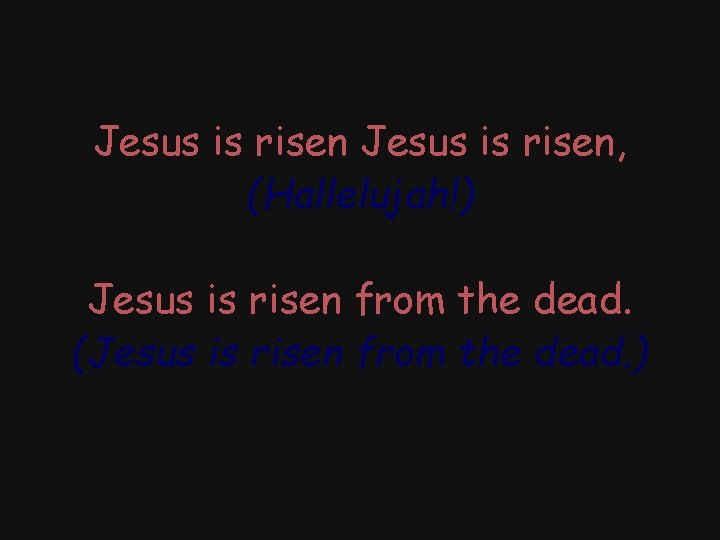 Jesus is risen, (Hallelujah!) Jesus is risen from the dead. (Jesus is risen from