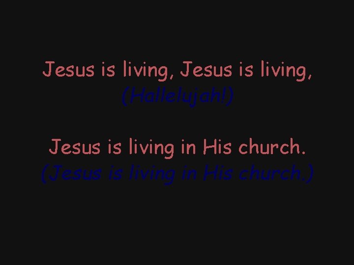 Jesus is living, (Hallelujah!) Jesus is living in His church. (Jesus is living in