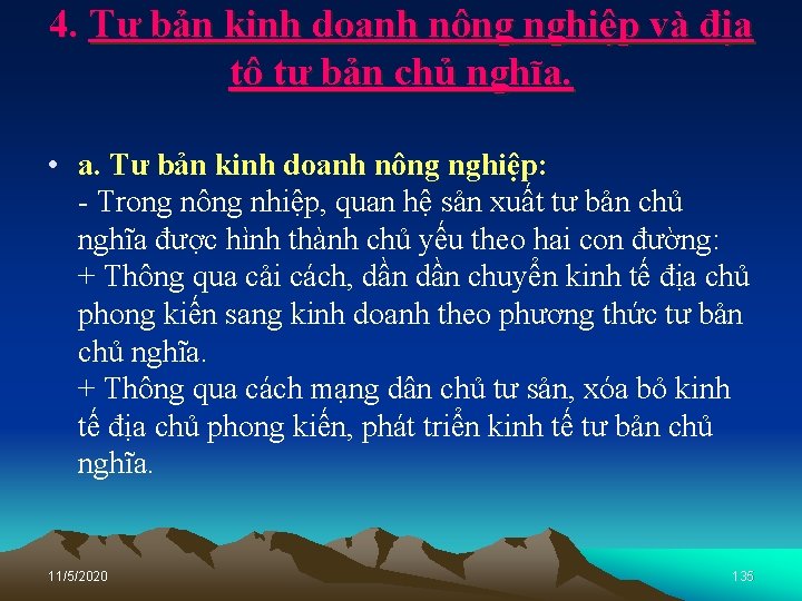 4. Tư bản kinh doanh nông nghiệp và địa tô tư bản chủ nghĩa.