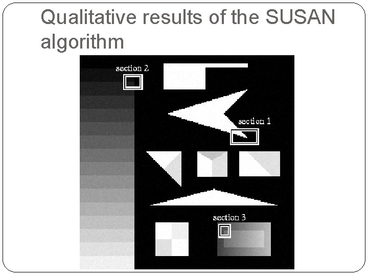 Qualitative results of the SUSAN algorithm Qualitative results of the SUSAN algorithm