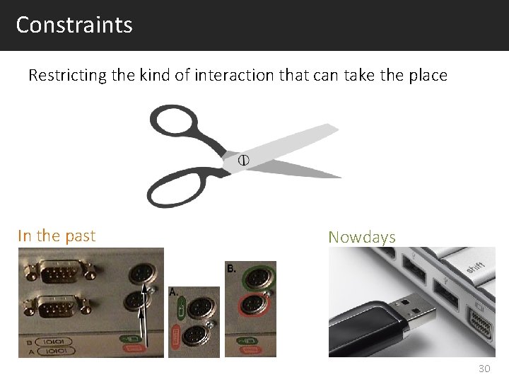 Constraints Restricting the kind of interaction that can take the place In the past