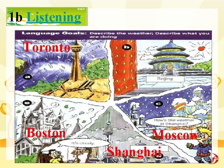 1 b Listening Toronto Boston Moscow Shanghai 