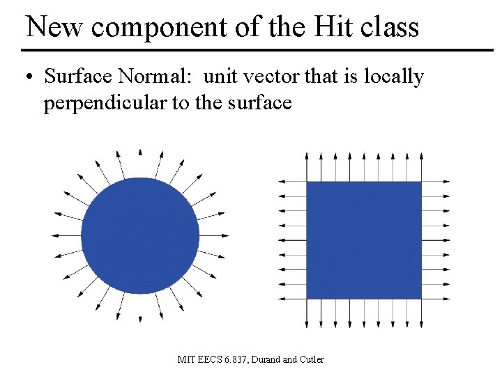 New component of the Hit class • Surface Normal: unit vector that is locally