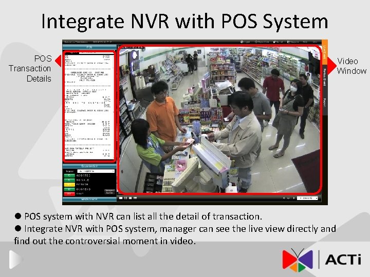 Integrate NVR with POS System POS Transaction Details l POS system with NVR can