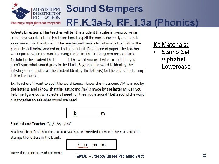 Sound Stampers RF. K. 3 a-b, RF. 1. 3 a (Phonics) Kit Materials: •