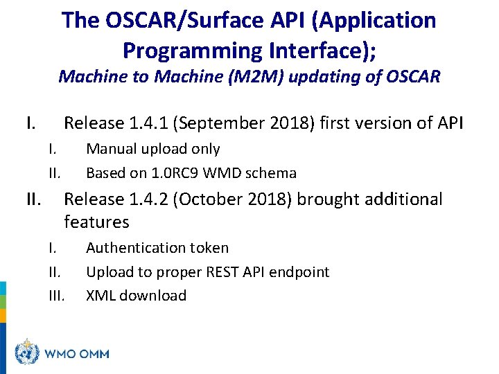 The OSCAR/Surface API (Application Programming Interface); Machine to Machine (M 2 M) updating of