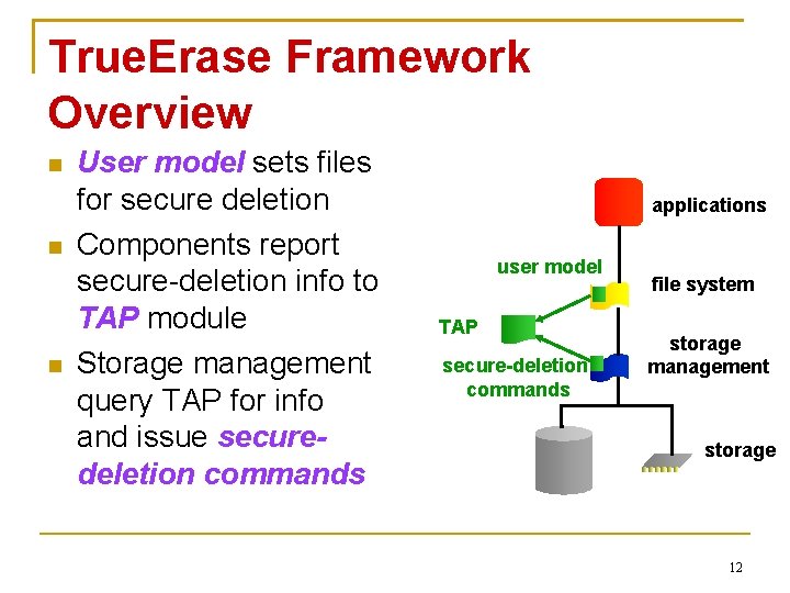 True. Erase Framework Overview User model sets files for secure deletion Components report secure-deletion