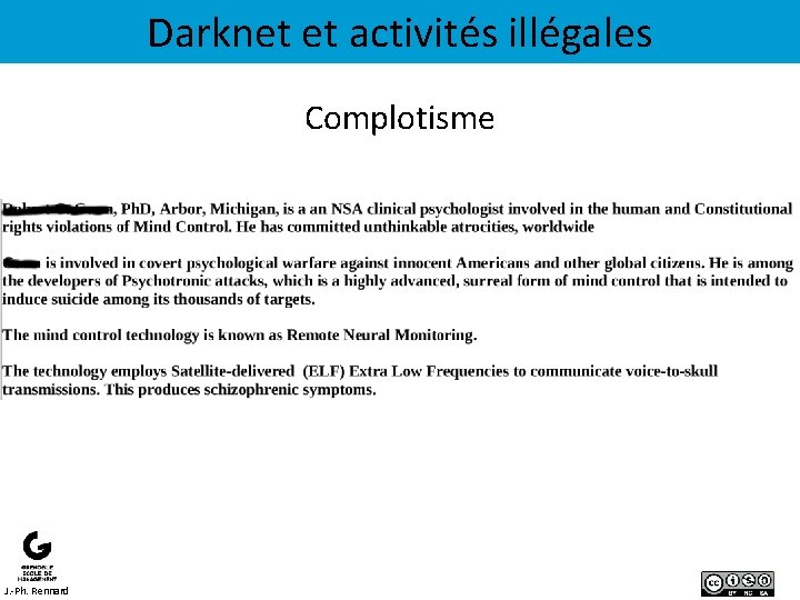 Darknet et activités illégales Complotisme J. -Ph. Rennard 