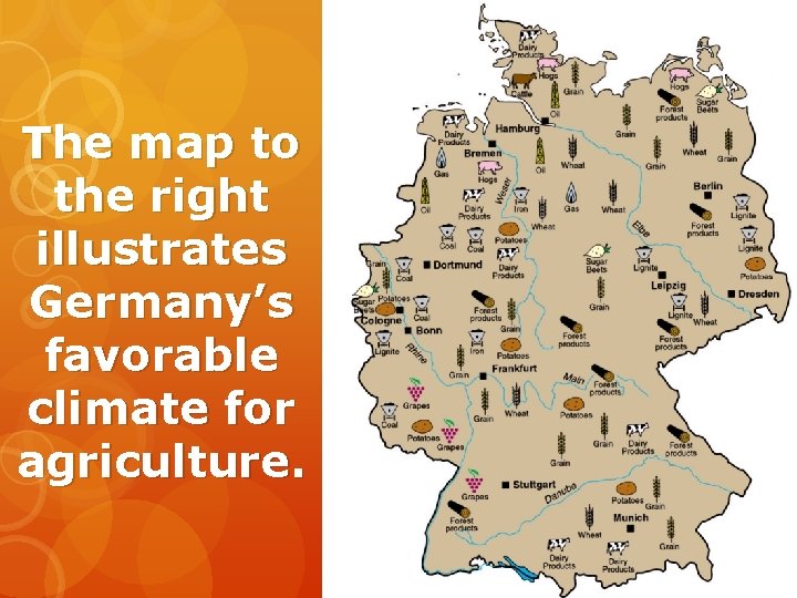 The map to the right illustrates Germany’s favorable climate for agriculture. 