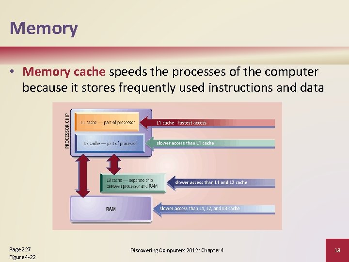 Memory • Memory cache speeds the processes of the computer because it stores frequently