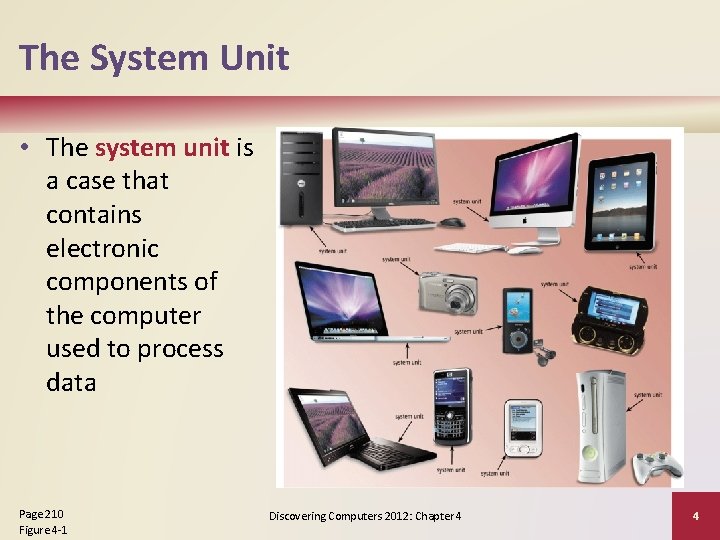 The System Unit • The system unit is a case that contains electronic components