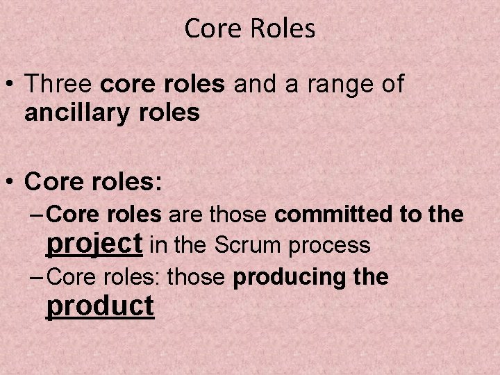 Core Roles • Three core roles and a range of ancillary roles • Core