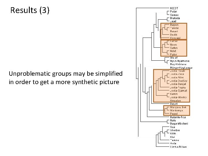 Results (3) Unproblematic groups may be simplified in order to get a more synthetic