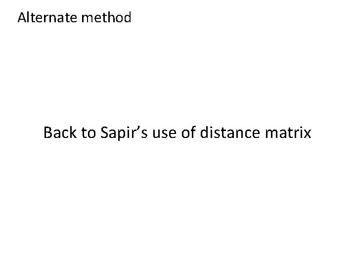 Alternate method Back to Sapir’s use of distance matrix 