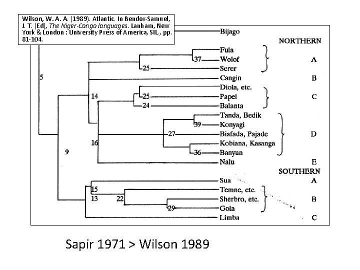 Wilson, W. A. A. (1989). Atlantic. In Bendor-Samuel, J. T. (Ed), The Niger-Congo languages.