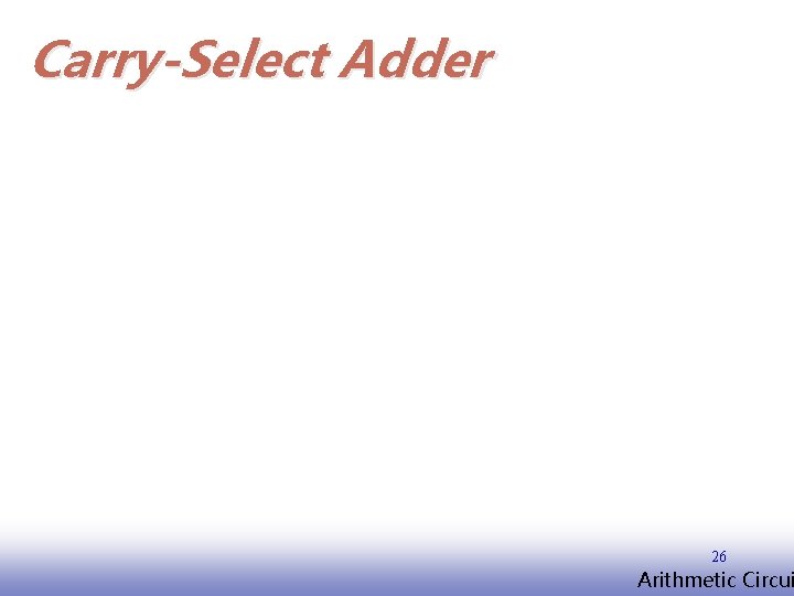 Carry-Select Adder 26 EE 141 Arithmetic Circui 