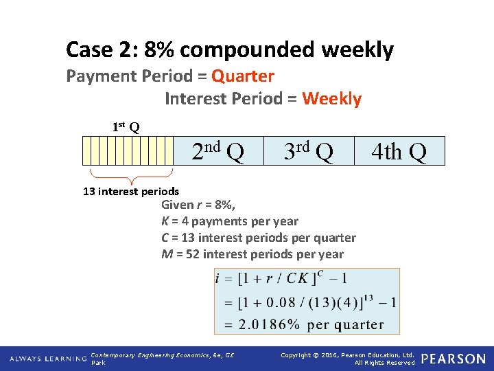 Case 2: 8% compounded weekly Payment Period = Quarter Interest Period = Weekly 1