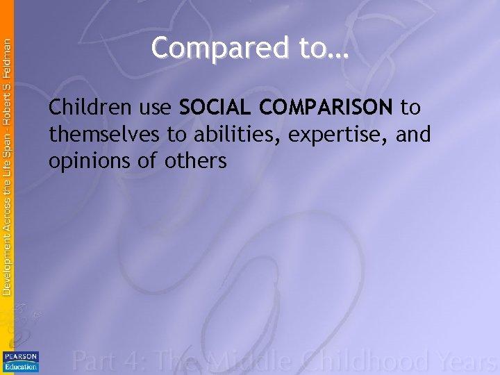 Compared to… Children use SOCIAL COMPARISON to themselves to abilities, expertise, and opinions of