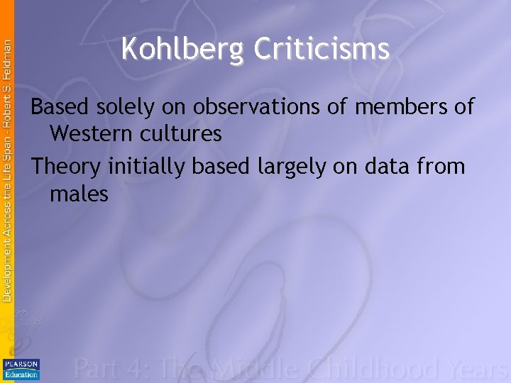 Kohlberg Criticisms Based solely on observations of members of Western cultures Theory initially based