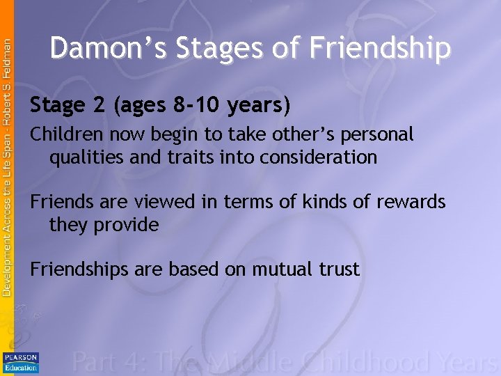 Damon’s Stages of Friendship Stage 2 (ages 8 -10 years) Children now begin to