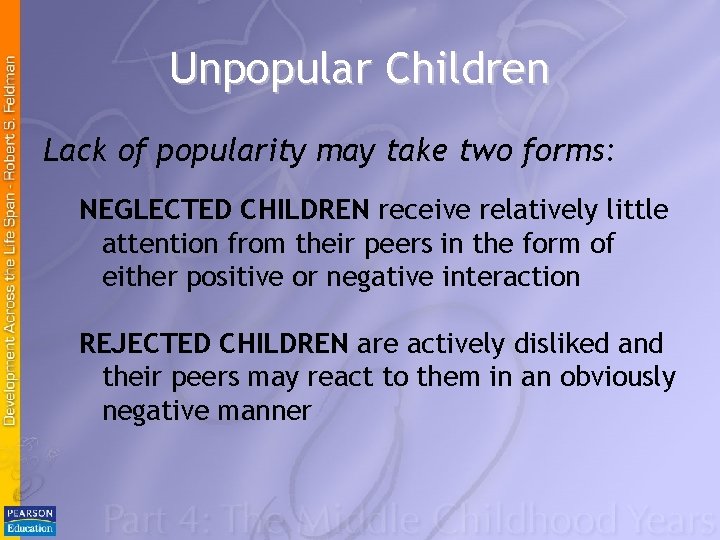 Unpopular Children Lack of popularity may take two forms: NEGLECTED CHILDREN receive relatively little