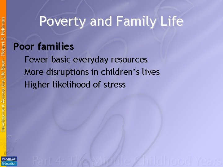 Poverty and Family Life Poor families Fewer basic everyday resources More disruptions in children’s