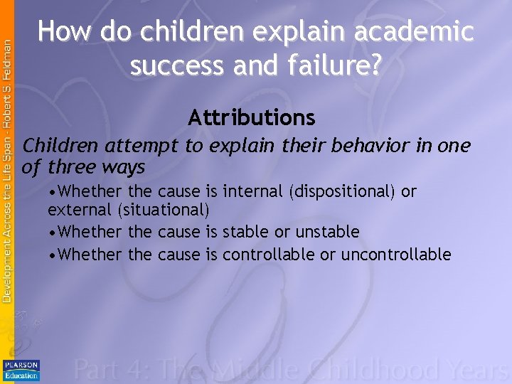 How do children explain academic success and failure? Attributions Children attempt to explain their