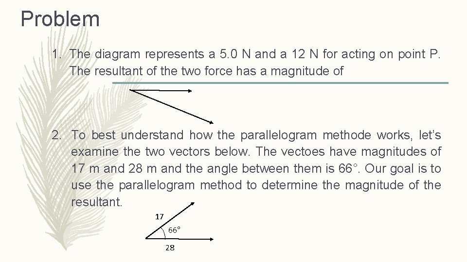 Problem 1. The diagram represents a 5. 0 N and a 12 N for