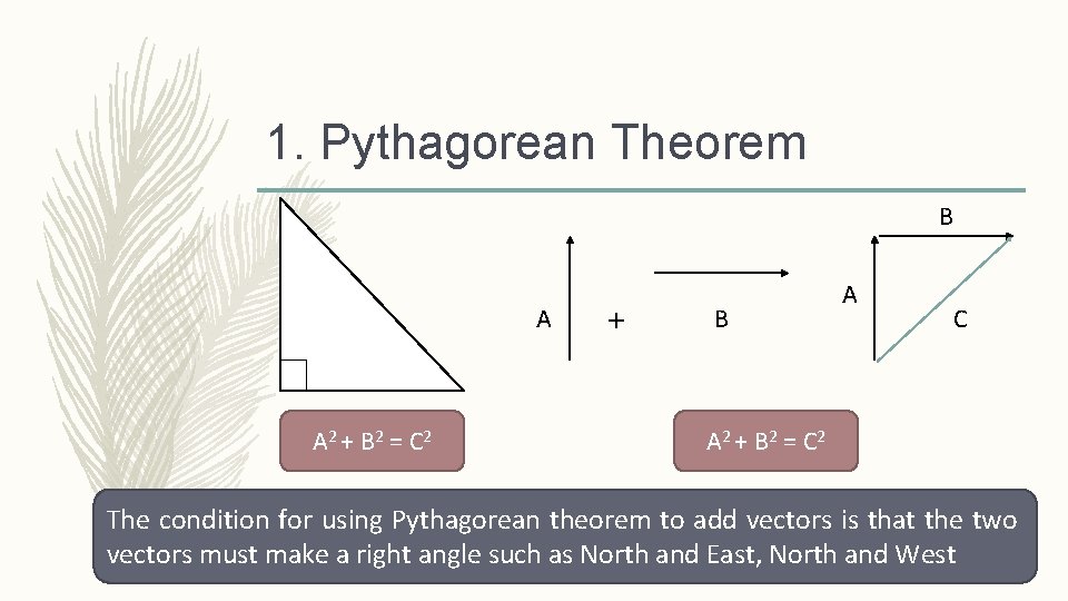 1. Pythagorean Theorem B A A 2 + B 2 = C 2 +