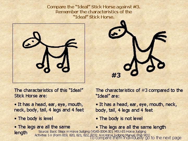 Compare the “Ideal” Stick Horse against #3. Remember the characteristics of the “Ideal” Stick