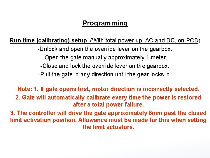 Programming Run time (calibrating) setup (With total power up, AC and DC, on PCB)