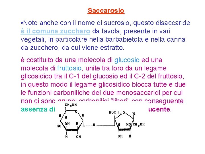 Saccarosio • Noto anche con il nome di sucrosio, questo disaccaride è il comune