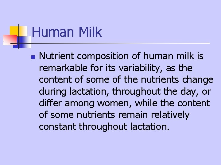 Human Milk n Nutrient composition of human milk is remarkable for its variability, as Human Milk n Nutrient composition of human milk is remarkable for its variability, as