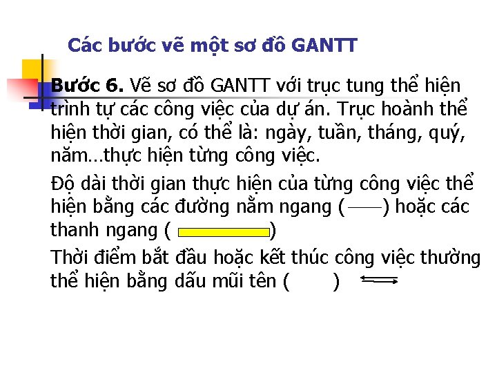 Các bước vẽ một sơ đồ GANTT Bước 6. Vẽ sơ đồ GANTT với