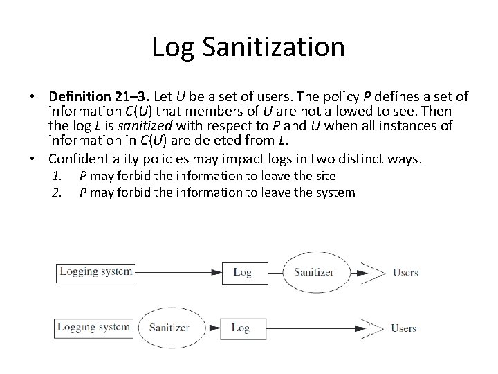 Log Sanitization • Definition 21– 3. Let U be a set of users. The