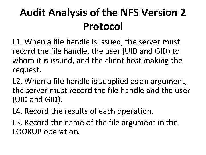 Audit Analysis of the NFS Version 2 Protocol L 1. When a file handle