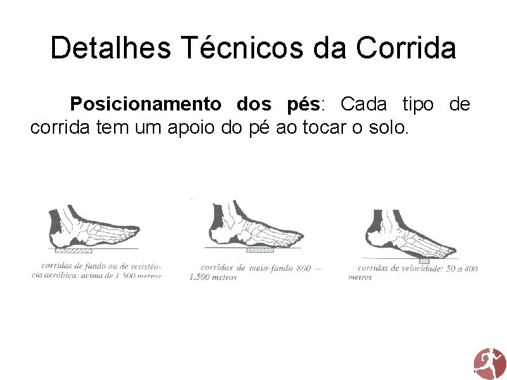 Detalhes Técnicos da Corrida Posicionamento dos pés: Cada tipo de corrida tem um apoio