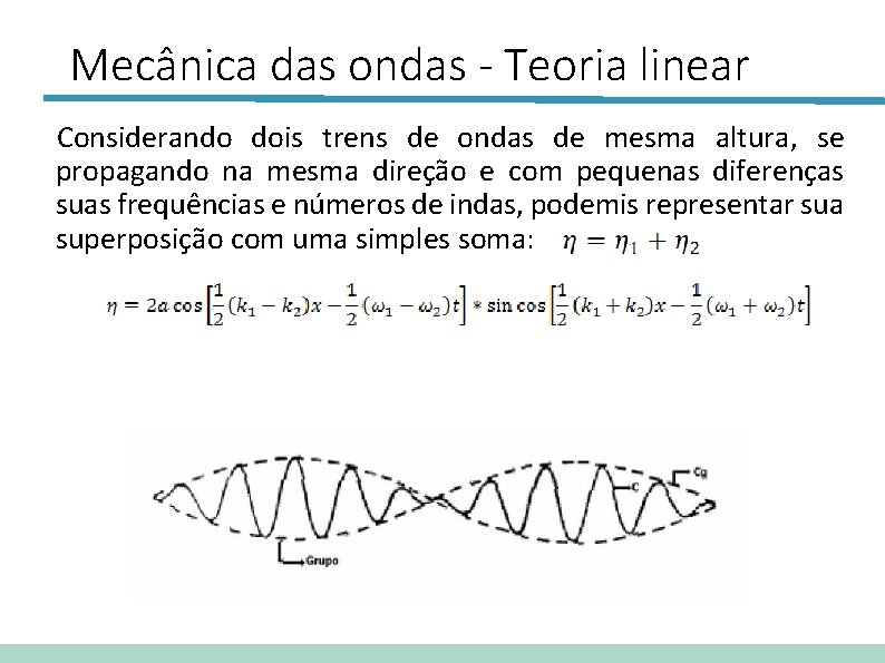 Mecânica das ondas - Teoria linear Considerando dois trens de ondas de mesma altura,