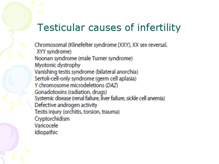 Testicular causes of infertility 