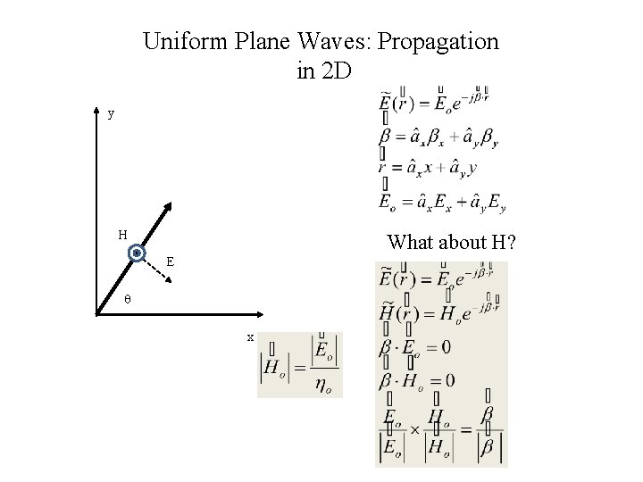 Uniform Plane Waves: Propagation in 2 D y H What about H? E q Uniform Plane Waves: Propagation in 2 D y H What about H? E q